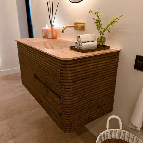 Mondiaz CIRO-DLUX Badkamermeubelset - 100x45x50cm - Solid surface wastafel Saba - 1 wasbak Midden - zonder kraangaten - 2 lades - Dusk SW1533325