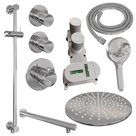 BRAUER Chrome Edition ensemble de douche pluie encastré – douche de tête Ø 30 cm – bras mural droit 40 cm – douchette ronde – barre de douche 70 cm SW398024