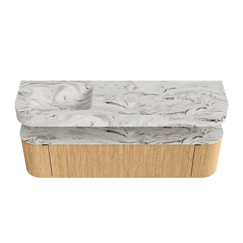 MONDIAZ THOR-DLUX Meuble de salle de bains - 170cm - arrondi gauche + droite - couleur Oak - 1 tiroir - 2 portes - Vasque suspendue CLOUD Gauche sans trou de robinet - couleur Glace SW1465437