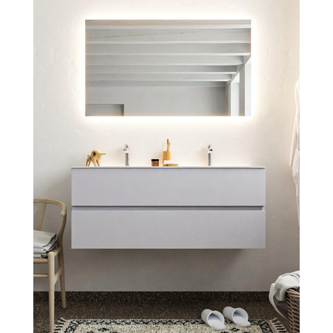 MONDIAZ VICA Ensemble de meuble salle de bain - 120cm - 2 tiroirs - lavabo Moon double - 2 trous de robinet - solid surface cale SW410498