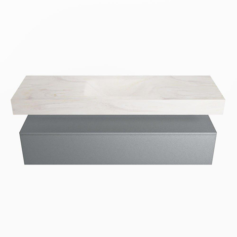 Mondiaz ALAN-DLUX Ensemble de meuble - 150cm - meuble - Plata mat - 1 tiroir - Lavabo Cloud Ostra suspendu - vasque Centre - 1 trou de robinet - Beige SW807759