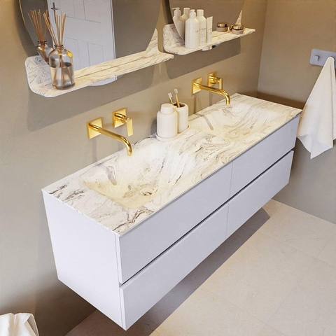 MONDIAZ VICA-DLUX Ensemble meuble de salle de bains - 150cm - meuble bas cale - 4 tiroirs - lavabo encastré cloud double - sans trous de robinet - version haute 60cm - glace SW1088371