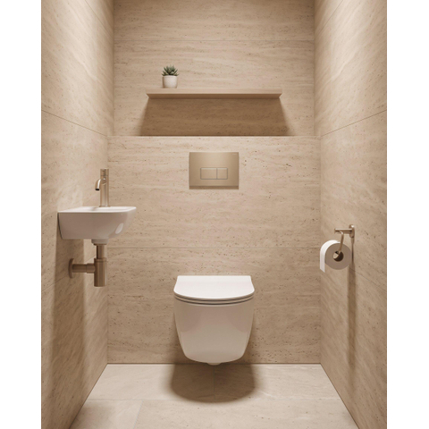 QeramiQ Dely Swirl Toiletset - 36.3x51.7cm - Geberit UP720 Duofix Sigma inbouwreservoir - slim zitting - bedieningsplaat taupe - rechthoekige knoppen - glans wit SW1413203