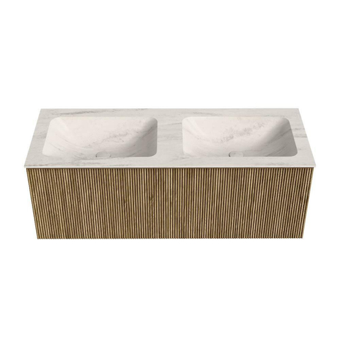 MONDIAZ KURVE-DLUX Meuble de salle de bains 120 cm couleur Dusk avec 1 tiroir et 0 porte. Lavabo LEAF Double sans trou de robinet Meli. SW1431908
