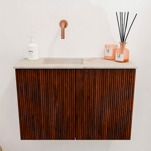 Mondiaz JOYA-DLUX 60cm toiletmeubel - kleur Ruby - Wastafel FAYE positie Links Zonder kraangat kleur Frappe. SW1423451