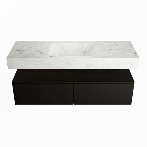 Mondiaz ALAN-DLUX Ensemble de meuble - 130cm - meuble Urban mat - 2 tiroirs - Lavabo Cloud Opalo suspendu - vasque Centre - 1 trou de robinet SW806300