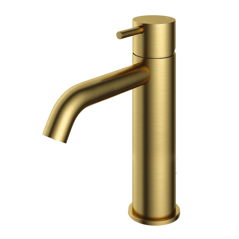 Hotbath Cobber Middelhoge wastafelkraan - met gebogen uitloop - zonder waste - PVD - geborsteld messing (goud) SW229636
