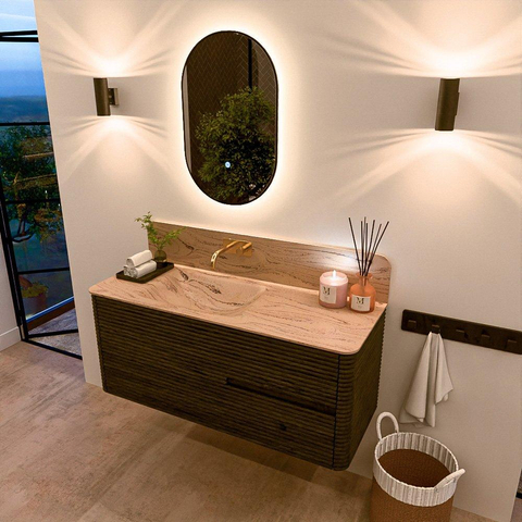 Mondiaz CIRO-DLUX Ensemble de meubles de salle de bains - 120x45x50cm - vasque en solid surface Arena - 1 lavabo à gauche - sans trous de robinet - 2 tiroirs - Shadow SW1532337