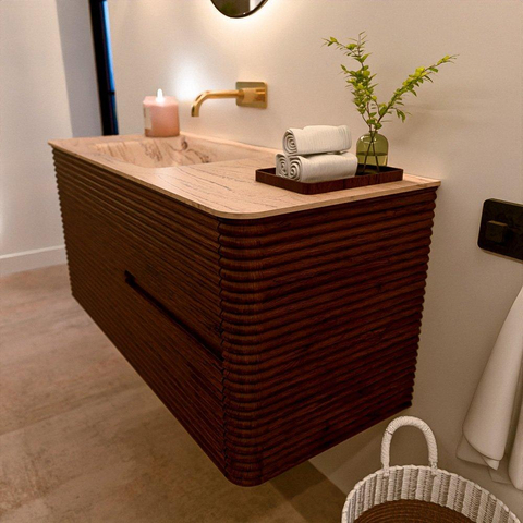 Mondiaz CIRO-DLUX Ensemble de meubles de salle de bains - 110x45x50cm - Plan-vasque solid surface Arena - 1 bassin à gauche - sans trous de robinet - 2 tiroirs - Ruby SW1531830