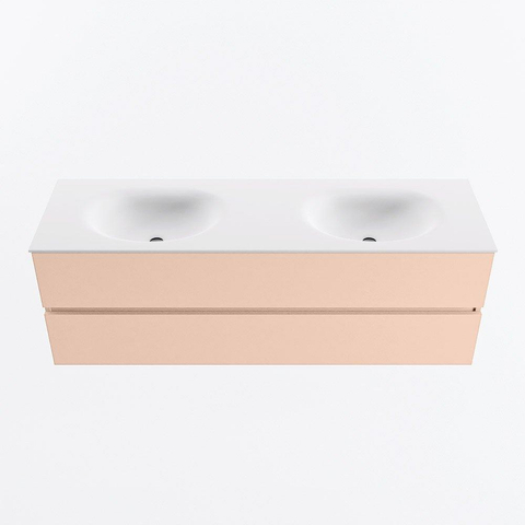 MONDIAZ VICA Ensemble meuble de salle de bains - 150cm - meuble bas rosee - 2 tiroirs - plan-vasque moon double - sans trous de robinet - version haute 60cm - talc SW1080389