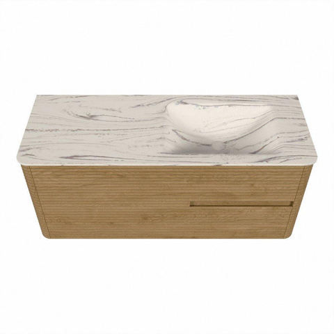 Mondiaz CIRO-DLUX Badkamermeubelset - 120x45x50cm - Solid surface wastafel Nata - 1 wasbak Rechts - 1 kraangat - 2 lades - Oak SW1531483