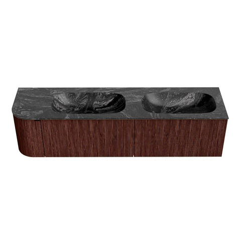 Mondiaz KURVE-DLUX Badkamermeubelset - 175x46x40cm - 2 lade - 1 deur - wastafel solid surface - dubbel / rechts - 2 kraangaten - Ruby SW1416080