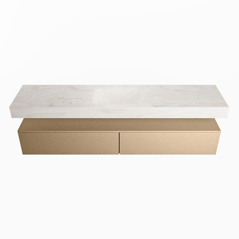 Mondiaz ALAN-DLUX Ensemble de meuble - 200cm - meuble - Oro mat - 2 tiroirs - Lavabo Cloud Ostra suspendu - vasque Centre - 1 trou de robinet - Beige SW807810