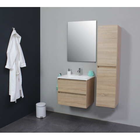Basic Bella Meuble avec lavabo acrylique 60x55x46cm 1 trou de robinet avec miroir Chêne SW398069