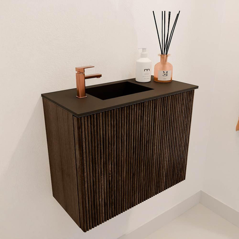 Mondiaz JOYA Meuble de toilette 50cm - couleur Walnut - Lavabo FAYE position Gauche 1 trou de robinet couleur Urban. SW1421347