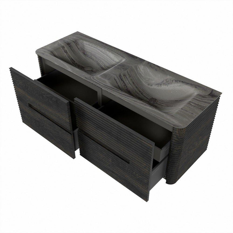 Mondiaz CIRO-DLUX Ensemble de meubles de salle de bains - 130x45x50cm - lavabo solid surface Sombra - 2 vasques double - sans trous de robinetterie - 4 tiroirs - Shadow SW1532809