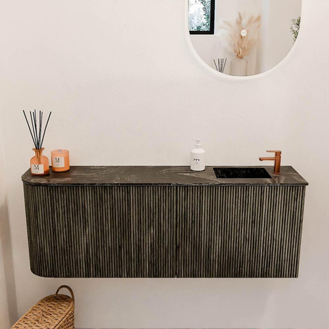Mondiaz JOYA-DLUX 111.6cm toiletmeubel - ronding links kleur Shadow - Wastafel FAYE positie Rechts 1 kraangat kleur Lava. SW1422900