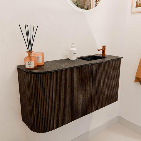 Mondiaz JOYA-DLUX 81.6cm meuble de salle de bains - arrondi gauche couleur Walnut - Vasque FAYE position Droite 1 trou de robinet couleur Lava. SW1422454