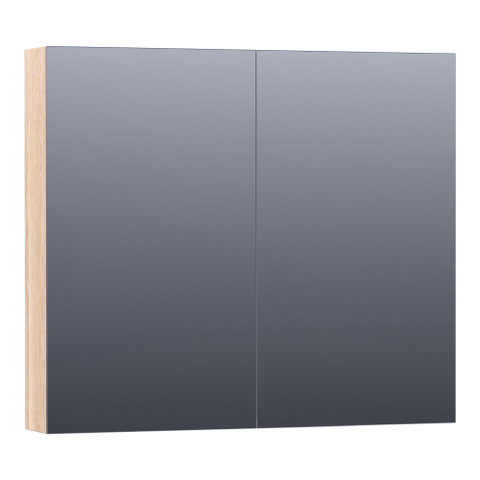 Saniclass Plain Spiegelkast - 80x70x15cm - 2 links/rechtsdraaiende spiegeldeuren - hout - white oak SW392943