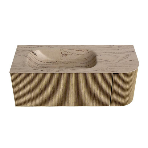 MONDIAZ KURVE-DLUX Meuble de salle de bains 115cm arrondi à droite couleur Dusk avec 1 tiroir et 1 porte. Lavabo BIG SMALL à gauche sans trou de robinet Arena. SW1431350