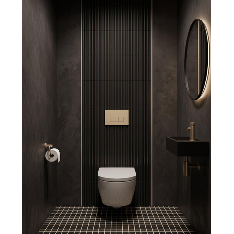 QeramiQ Dely Swirl Toiletset - 36.3x51.7cm - Geberit UP320 inbouwreservoir - met Burda frame - 35mm zitting - bedieningsplaat beige - rechthoekige knoppen - glans wit SW1164851