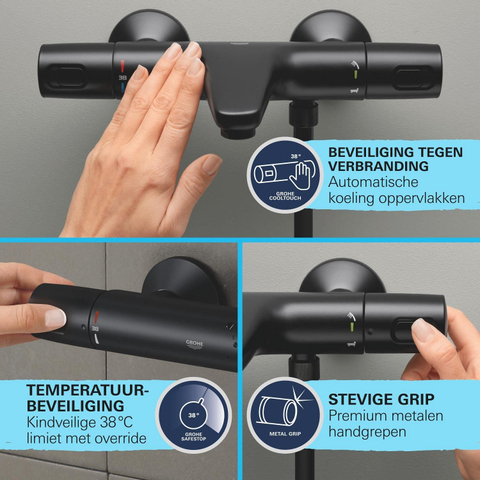 Grohe Precision Trend QuickFix Douchekraan - thermostatisch - met omstel - met koppelingen - HOH=12cm - matte black (mat zwart) SW1126845