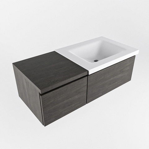 MONDIAZ BUKLA 100cm ensemble de meuble avec module 40 couleur Marron Foncé avec 2 tiroirs. Lavabo CLOUD à droite 0 trous de robinet couleur Talc. SW1382037