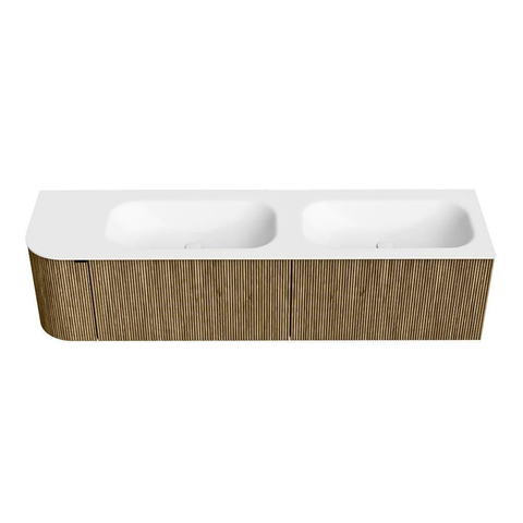 Mondiaz KURVE Badkamermeubelset - 175x46x40cm - 2 lade - 1 deur - wastafel solid surface - dubbel / rechts - 2 kraangaten - Dusk SW1414746