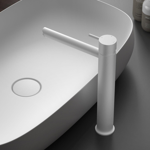 Hotbath Cobber mitigeur de lavabo haut avec bec droit sans vidage blanc mat SW73526