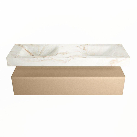 Mondiaz ALAN-DLUX Ensemble de meuble - 150cm - meuble Oro mat - 1 tiroir - Lavabo Cloud Frappe suspendu - vasque Gauche et droite - 0 trous de robinet SW805812