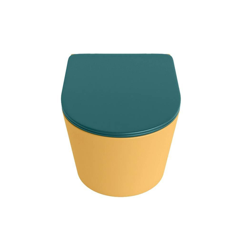 Mondiaz LAVIE hangtoilet – spoelrandloos – 36 x 53 cm – met softclose zitting – Ocher (geel), zitting Smag (groen) SW1208717