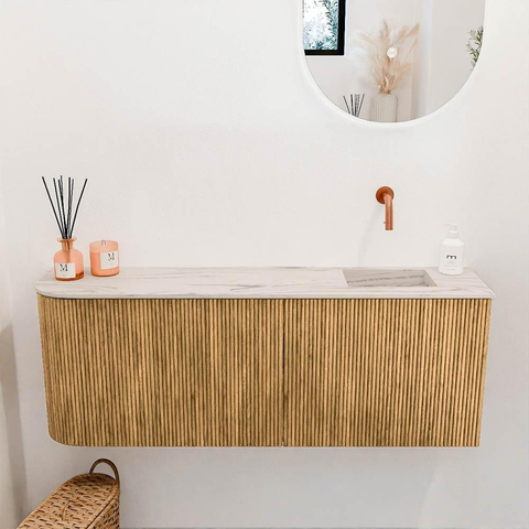 Mondiaz JOYA-DLUX 111.6cm toiletmeubel - ronding links kleur Oak - Wastafel FAYE positie Rechts Zonder kraangat kleur Nata. SW1424057