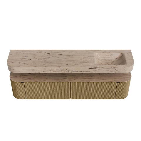 MONDIAZ THOR-DLUX Meuble de salle de bains - 200cm - arrondi gauche + droite - couleur Dusk - 2 tiroirs et 2 portes - Vasque suspendue CLOUD droite sans trou de robinet - couleur Arena SW1467067