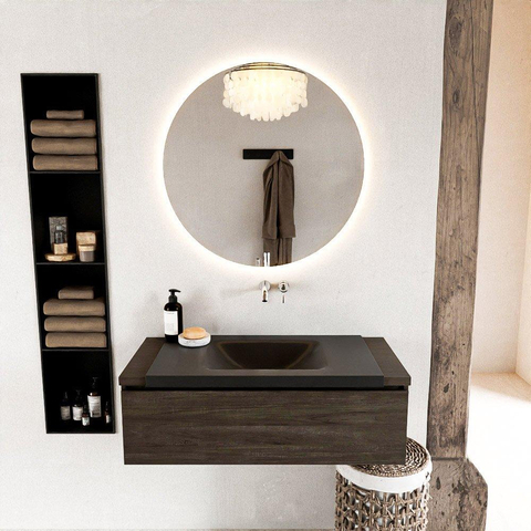 Ensemble de meuble de salle de bain Mondiaz BUKLA 100x45x34cm 0 trous de robinet lavabo au centre solid surface Urban sans poignée 1 tiroir avec fermeture douce Mélamine Marron foncé SW704920