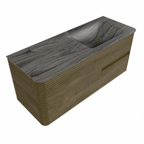 Mondiaz CIRO-DLUX Badkamermeubelset - 120x45x50cm - Solid surface wastafel Sombra - 1 wasbak Rechts - 1 kraangat - 2 lades - Dusk SW1533823