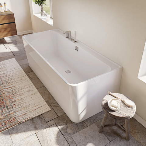 Villeroy & Boch Collaro half - vrijstaand half - vrijstaand bad - 180x80cm rechthoek overloop chroom Acryl - glans wit SW354245