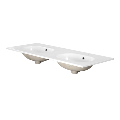 Saniclass Chaci Meuble de salle de bain - 120x46x55cm - lavabo en céramique blanc - 2 vasques ovales - 2 trous de robinet - 2 tiroirs - miroir rectangulaire - noir mat SW724529
