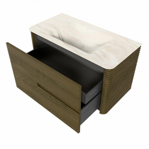 Mondiaz CIRO-DLUX Badkamermeubelset - 90x45x50cm - Solid surface wastafel Ostra - 1 wasbak Midden - 1 kraangat - 2 lades - Dusk SW1532915