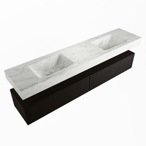 Mondiaz ALAN-DLUX Ensemble de meuble - 200cm - meuble Urban mat - 2 tiroirs - Lavabo Cloud Opalo suspendu - vasque Gauche et droite - 0 trous de robinet SW806319