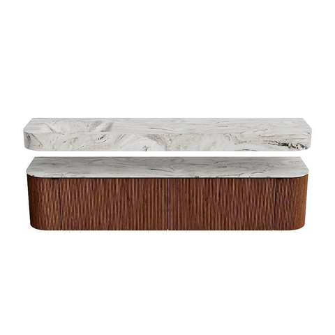 MONDIAZ THOR-DLUX Meuble de salle de bains - 200cm - arrondi gauche + droite - couleur Ruby - 2 tiroirs et 2 portes - Vasque suspendue CLOUD Gauche 1 trou de robinet - couleur Glace SW1466886