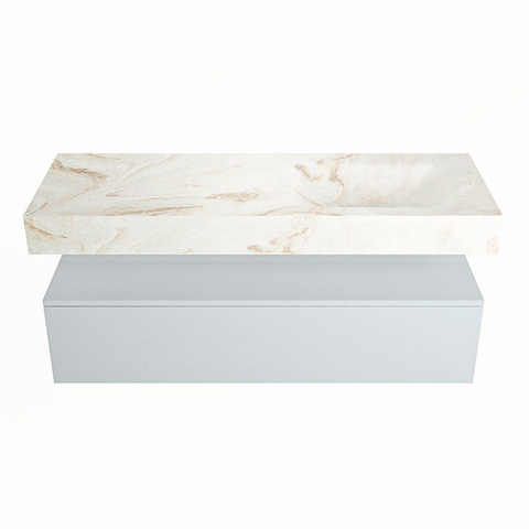 Mondiaz ALAN-DLUX Ensemble de meuble - 130cm - meuble Clay mat - 1 tiroir - Lavabo Cloud Frappe suspendu - vasque Droite - 0 trous de robinet SW805291