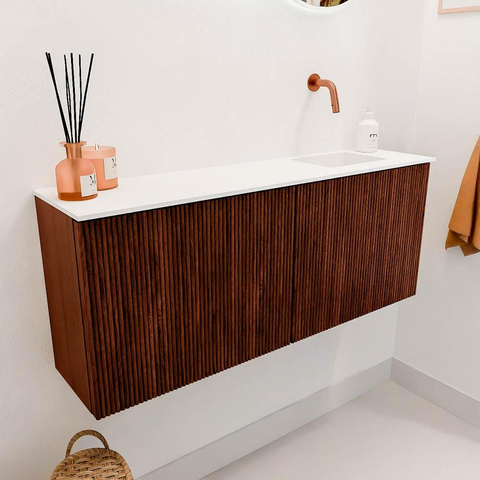 Mondiaz JOYA 100cm toiletmeubel - kleur Ruby - Wastafel FAYE positie Rechts Zonder kraangat kleur Talc. SW1421751