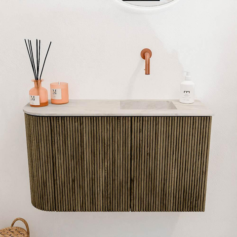 Mondiaz JOYA-DLUX 71.6cm toiletmeubel - ronding links kleur Dusk - Wastafel FAYE positie Rechts Zonder kraangat kleur Ostra. SW1423399