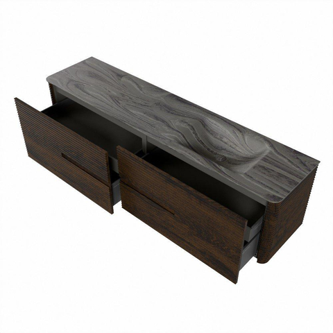 Mondiaz CIRO-DLUX Ensemble de meubles de salle de bains - 190x45x50cm - Plan vasque solid surface Sombra - 1 lavabo à droite - 1 trou de robinet - 4 tiroirs - Noyer SW1530766