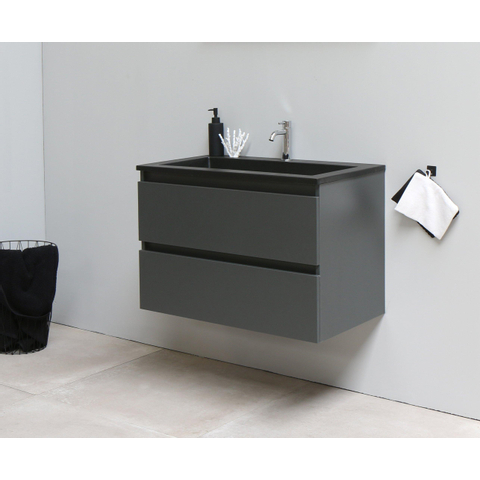 Basic Bella Meuble salle de bains avec lavabo acrylique Noir 80x55x46cm 1 trou de robinet Anthracite mat SW491723