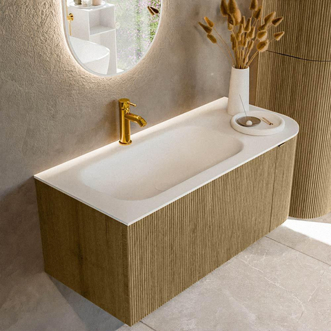 Mondiaz KURVE Ensemble de meuble de salle de bains - 105x46x40cm - 1 tiroir - 1 porte - lavabo solid surface - gauche - 1 trou de robinet - Dusk SW1414783