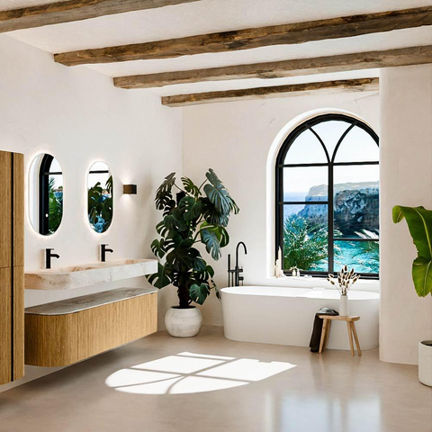 MONDIAZ THOR-DLUX 170cm meuble de salle de bains arrondi gauche + droite couleur Chêne avec 1 tiroir et 2 portes. Vasque suspendue CLOUD Double 2 trous de robinet couleur Frappe. SW1465446