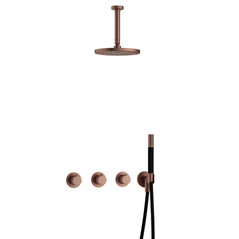Hotbath Cobber IBS70 Regendoucheset - inbouw - 15cm plafondarm - 20cm ronde hoofddouche - staafhanddouche - PVD - koper geborsteld SW677788
