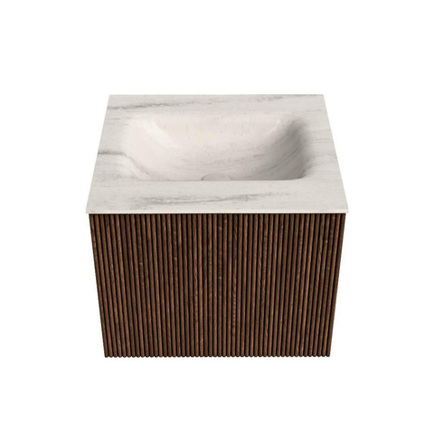 MONDIAZ KURVE-DLUX Meuble de salle de bains 50 cm couleur Walnut avec 1 tiroir et 0 portes. Lavabo GRUNNE Central 1 trou de robinet Meli. SW1432031