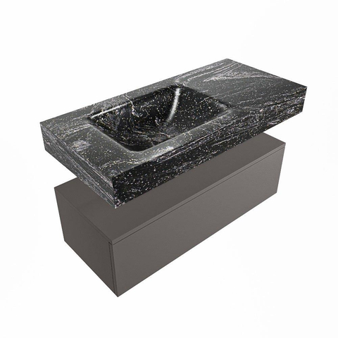 Mondiaz ALAN-DLUX Ensemble de meuble - 100cm - meuble Dark grey mat - 1 tiroir - Lavabo Cloud Lava suspendu - vasque Gauche - 0 trous de robinet SW808264